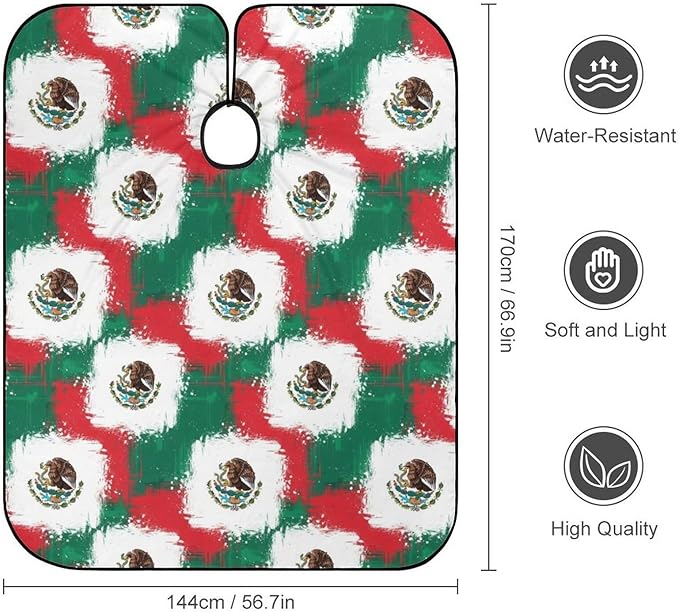 Large Long Salon Gown Cape, Haircut Cloth Apron Cape Cool Mexican Flag Haircut Cloth Wrap Protector for Home Stylists
