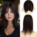 Hair Toppers for Women Real Human Hair, 3x5 Inch Injected Silk Base No Bangs 14 Inch Length 130% Density Hairpieces #1C Natural Black (Subtle Red Undertones in Sunlight)