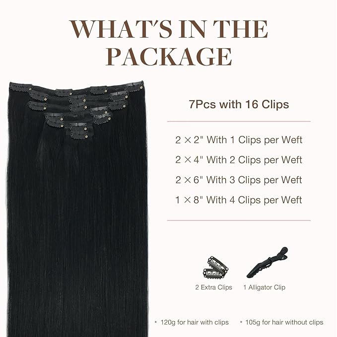 GOO GOO Clip in Hair Extensions Real Human Hair, Remy Human Hair Extensions Clip ins for Women, Natural Human Hair, 20inch 200g 7Pcs, #1 Jet Black