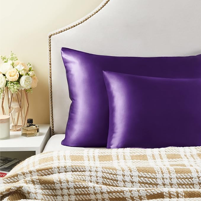 BEDELITE Satin Pillowcase for Hair and Skin, Super Soft and Cooling Similar to Silk Pillow Cases 2 Pack with Envelope Closure, Gift for Women Men(20"x36" King Size, Plum Purple)