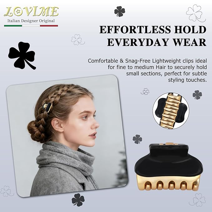 2026 Premium Durable Hair Claw Clip for Women, Original Italian Designed Strong Grip Hair Bang Clips for Thin Hair, No Slip Jaw Clips with Gift Box for Christmas Birthday Girls, 1.2" Black Minimal