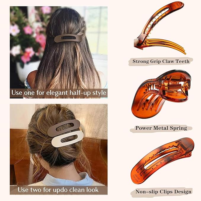 5 Pcs Flat Hair Clips, Medium Lay Flat Claw Clips for Women Girls,Strong Hold Non-slip Matte Hair Claws for Thick Thin Hair(Black&Tortoise)