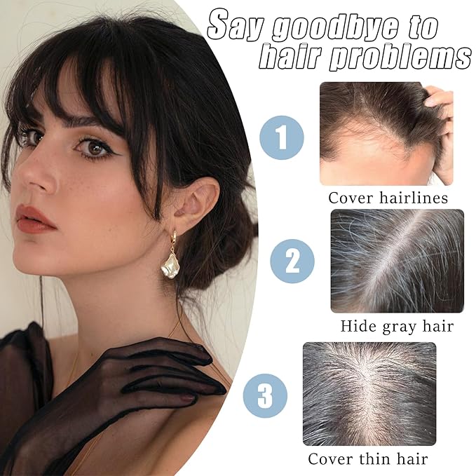 Clip in Bangs Real Human Hair 360° Cover French Bangs Dark Brown Bangs Hair Clip 3D Fake Bangs with Fringe Hairpieces for Women Daily Wear