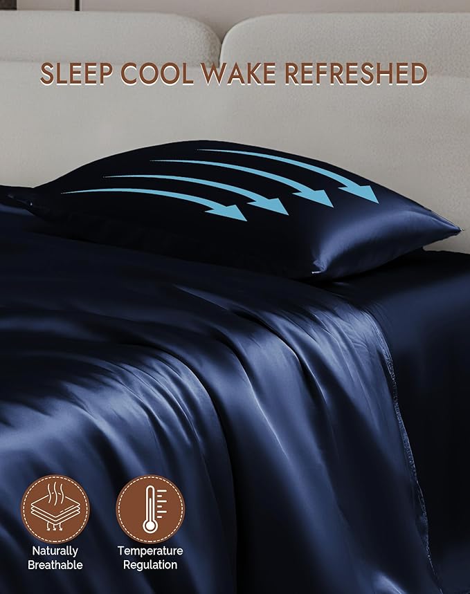 SilkSilky 100% Mulberry Silk Pillowcase - Pure 22 Momme High-Grade 6A Fibers for Hair & Skin, Envelope Closure, Natural, Organic, Breathable & Cooling Pillow Case (King, Dark Blue)