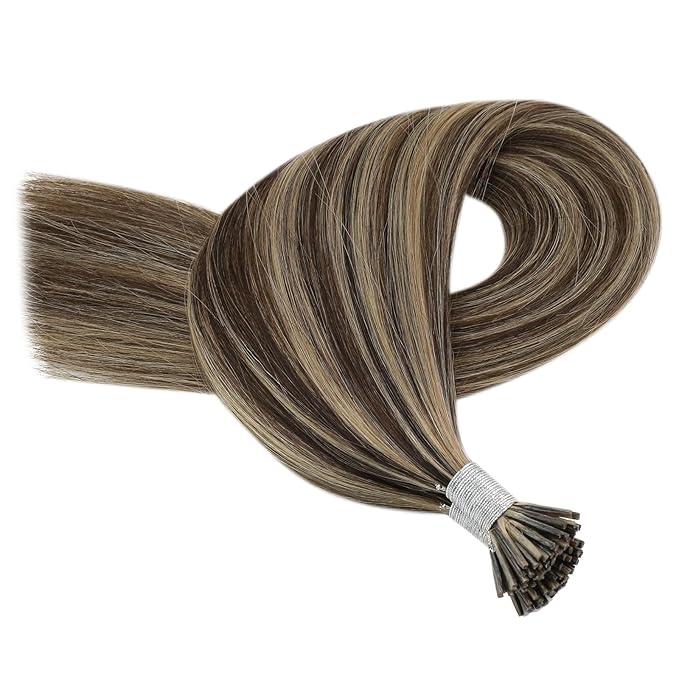 YoungSee Itip Hair Extensions Real Human Hair Brown I Tips Hair Extensions for Women Highlight Dark Brown and Blonde Tip Hair Extension Real Human Hair Long 24In 50g 50s