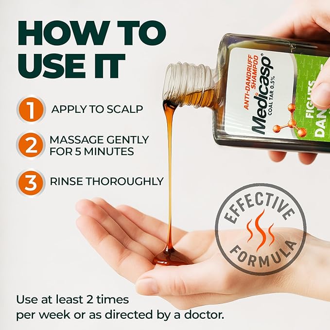 Medicasp Coal Tar Anti-Dandruff Shampoo, Alleviates Symptoms from 1st Wash, Treats Psoriasis, Seborrheic Dermatitis & Itchy Dry Scalp, Fights the Root Cause of Dandruff, Flakes Shampoo, 6 fl oz-3 Pack