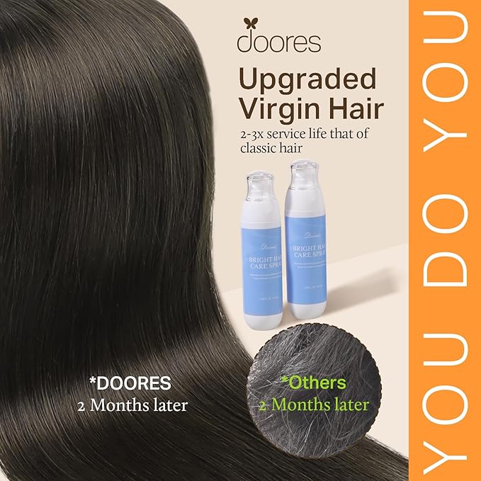 DOORES Seamless Clip-in Human Hair Extensions, Mocha Brown 130g 9pcs 14 Inch, Invisi-Edge Real Remy Natural Thick Straight Hair