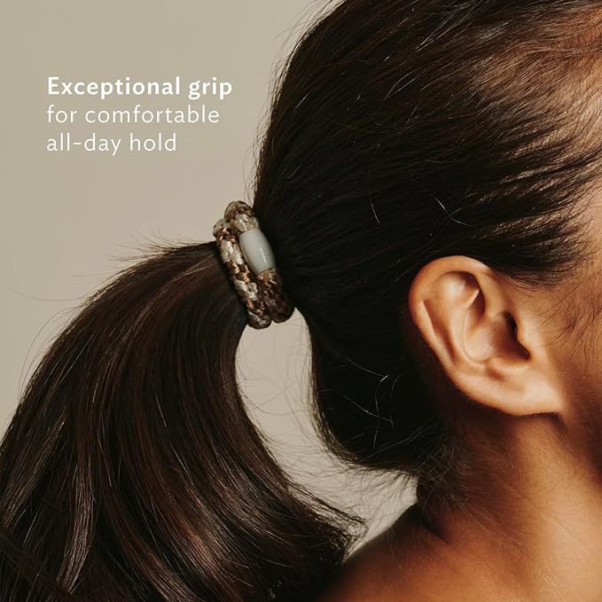 Gold Hair Ties for Thick Hair, Grab & Go Ponytail Holders, 8 Pack, Metallic, Thick No-Crease Bands with Strong Hold, Damage-Free Design, Sunny Polished Look | L. Erickson