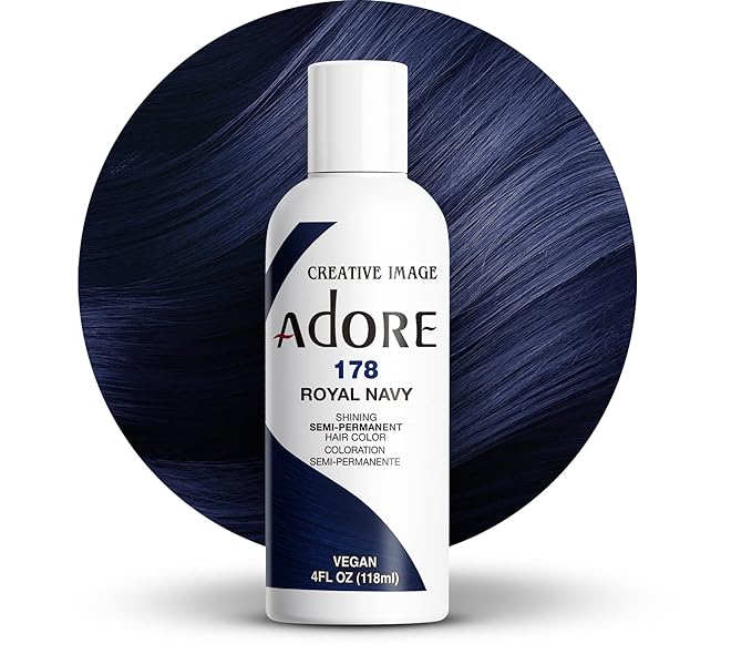 Adore Semi Permanent Hair Color (178 Royal Navy) | Vegan & Cruelty-Free Blue Hair Dye | No Ammonia, No Peroxide, No Alcohol | 4 Fl Oz (Pack of 1)