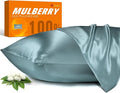 100% Mulberry Silk Pillowcase for Hair and Skin, 22 Momme Pure Natural Silk Pillow Case Both Sided with Zipper, Pillow Cover for Women Mom Men (Airy Blue, King 20''×36'', 1 Pack)
