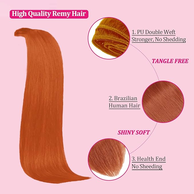 Copper Human Hair Clip Ins 120g 8pcs Colorful Kinky Straight Clip in Hair Extensions Real Human Hair Clip in for Women Soft Hair Extensions Easy Application (#350 22inch)