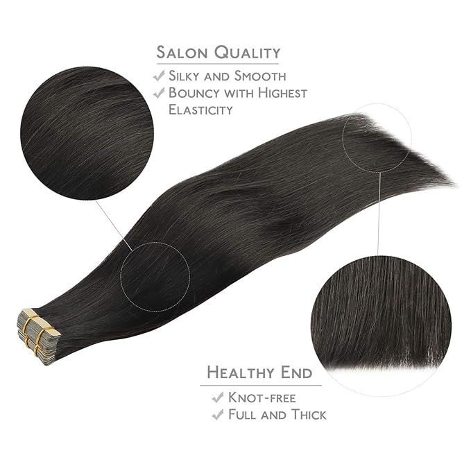 WENNALIFE Tape in Hair Extensions Human Hair, 20pcs 50g 16 inch Natural Black Remy Hair Extensions Straight Human Hair Tape in Extensions Skin Weft Tape Extensions Human Hair