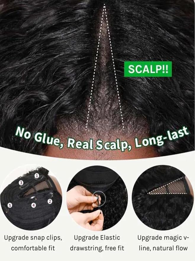 KLAIYI EasiContour V Part Wig Human Hair Body Wave Glueless Upgrade U Part Wig No Leave Out No Gel Clip in Half Wig V Shape Pull and Go Beginner Friendly Ready to Wear Natural Black Color 150% 16Inch