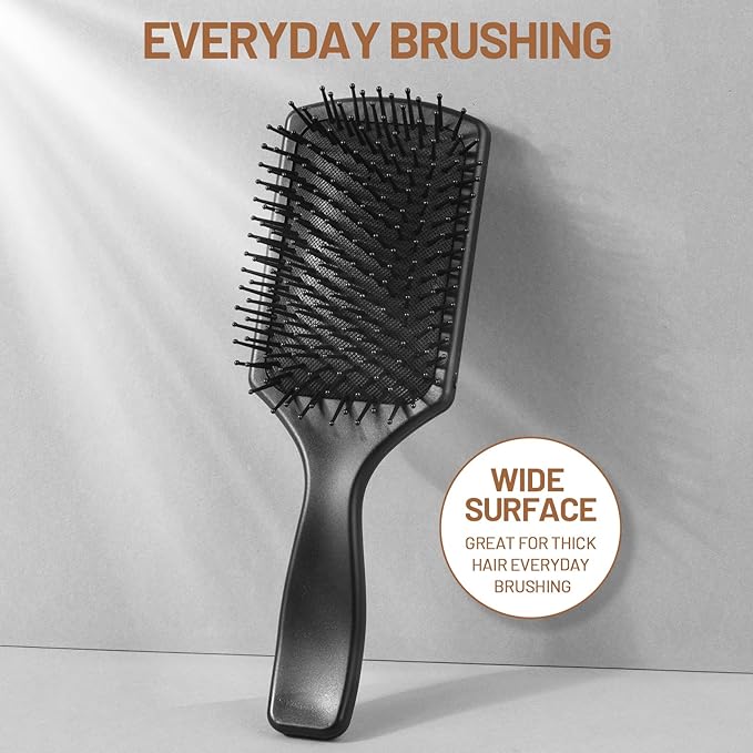 2 Pcs Black Paddle Detangler Brush - Wet & Dry Anti-Static Hair Brush for All Hair Types, Scalp Massage Brush for Women & Men