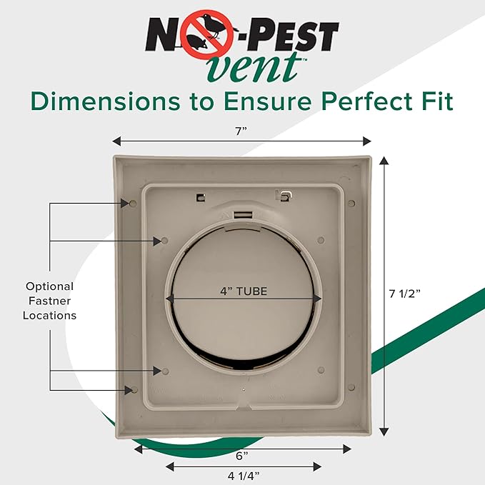 NO-PEST VENT, Exclusive Dual Door Dryer Vent Cover Outdoor 4 inch or Bathroom fan, Made in USA w Highest UV Resistant Plastic in any Outdoor Vent Cover (Woodstock Brown, 4 inch With 12" Duct Tube)