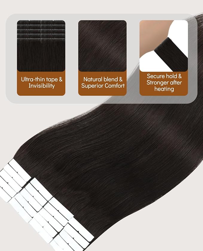 VINBAO Injected Tape in Hair Extensions Pro Invisi Edge Tape in Extensions Human Hair 55g 20in 20pcs Darkest Brown Seamless Injection Tape ins Hand-Tied 20inch #2