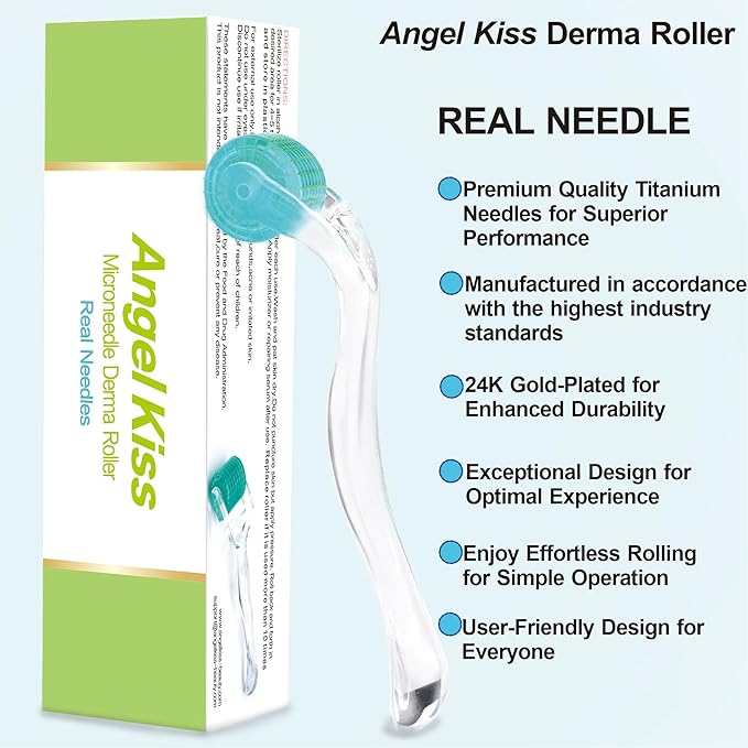 Derma Roller Titanium Real Needle 0.25mm - Angel Kiss 192 Individual Microneedling Roller with Case - Dermal Roller for Face - At Home Facial Skin Roller for Women Men