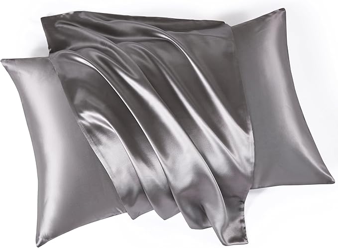 Mulberry Park 30 Momme Silk Pillowcase - Pure Silk Pillowcase for Hair and Skin, Grade 6A Charmeuse Weave Mulberry Real Silk Pillowcase for Luxury Night Sleep - 1 Pc Gunmetal (Queen 20'' x 30'')
