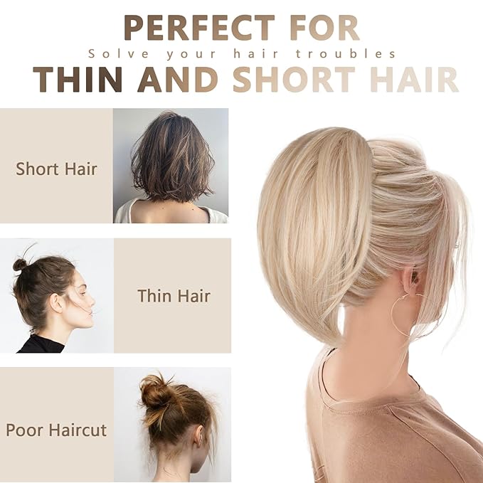 Clip on Ponytails for Women - 10 Inch Short Black Ponytail Extension, Straight Pony Tails Hair Extensions, Synthetic Hair Extensions Ponytail, Natural Hair Pieces for Women (Salt and Pepper)