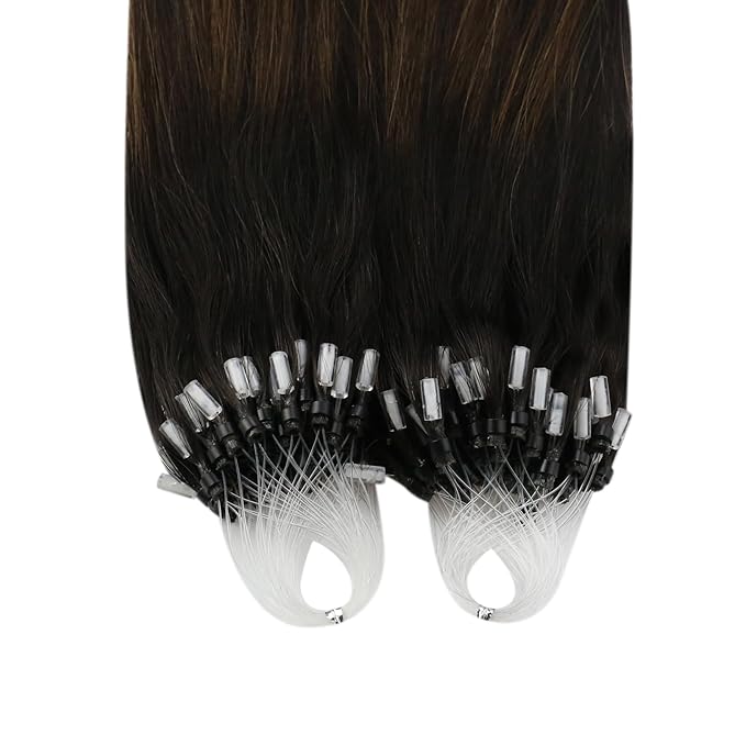YoungSee Micro Bead Hair Extensions Real Human Hair Brown Beaded Hair Extensions Brown Balayage Dark Browns Micro Link Human Hair Extension Ombre 20In Cold Fusion Hair Extension for Daily 50s 50g