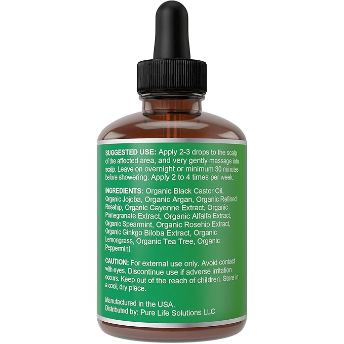 Hair Thickening and Moisturizing Serum - Vegan Scalp Treatment Oil for Women, Men with Dry, Frizzy, Weak Hair and Hair Loss. Peppermint, Wild Black Castor Oil, Unscented 2oz