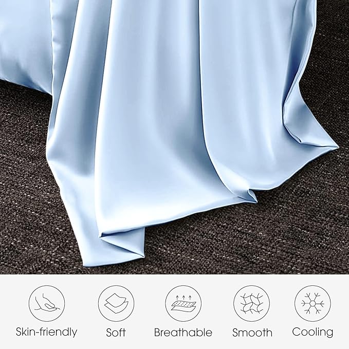 100% Silk Pillow Cases 2 Pack Queen Size Mulberry Silk Pillowcase for Hair and Skin Set of 2 Highest Grade 6A Silk Soft Breathable Cooling with Hidden Zipper, Sky Blue