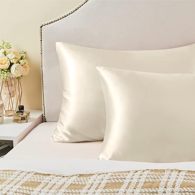 BEDELITE Satin Pillowcase for Hair and Skin, Super Soft and Cooling Similar to Silk Pillow Cases 2 Pack with Envelope Closure, Gift for Women Men(20"x30" Queen Size, Beige)