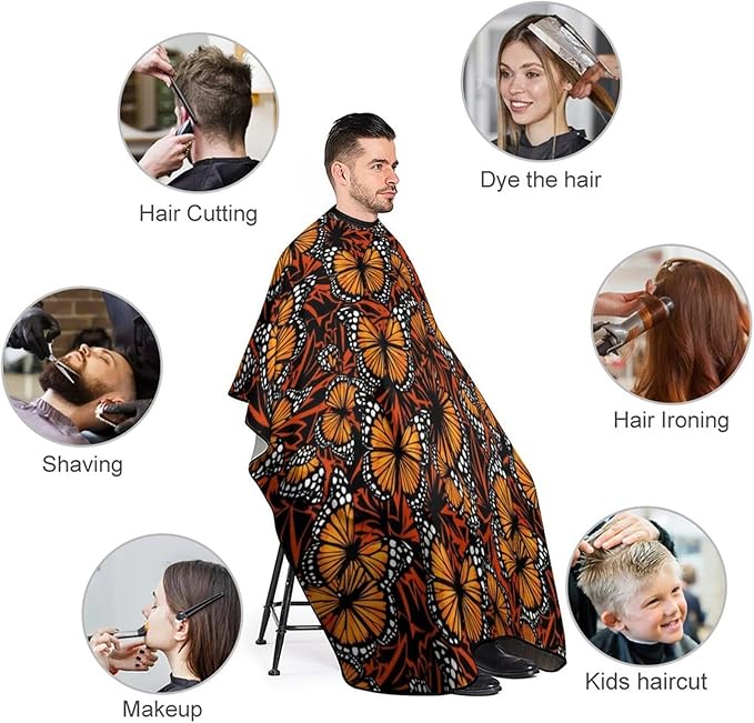Adults Orange Monarch Butterflies Hair Styling Cape Large, Long Haircut Apron for Hair Cutting Styling, Easy Clean