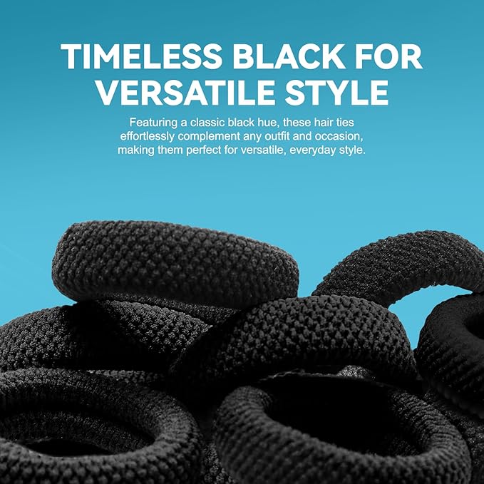 HOYOLS Black Seamless Hair Ties for Thick Hair, No Damage Ponytail Holders Elastics Scrunchies for Women Girls (Black)