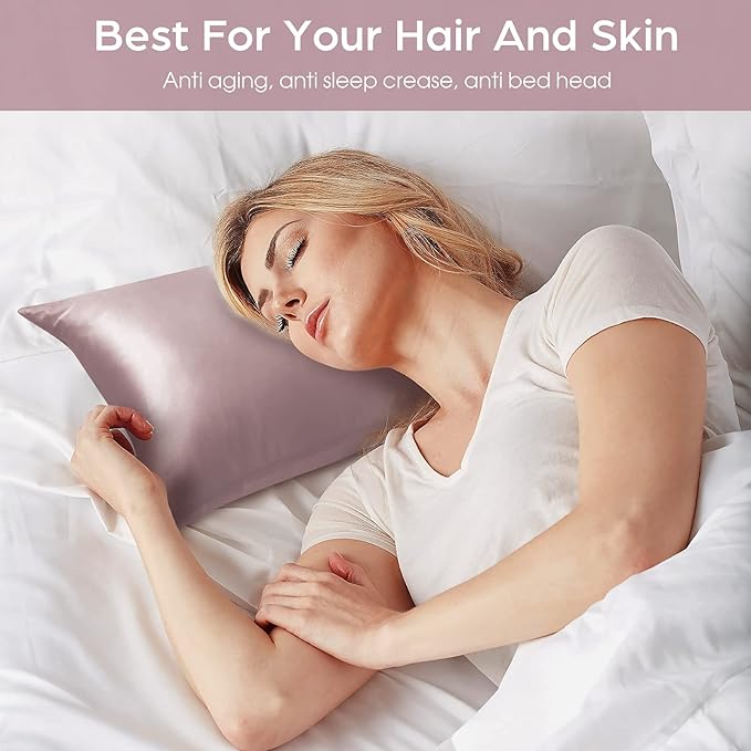 Silk Pillowcase for Hair and Skin, 2 Pack 100% Mulberry Silk Pillowcase 25 Momme, 600 Thread Count, Both Side Pure Silk Pillow Cover with Hidden Zipper (ApricotGray, King 20''×36'')