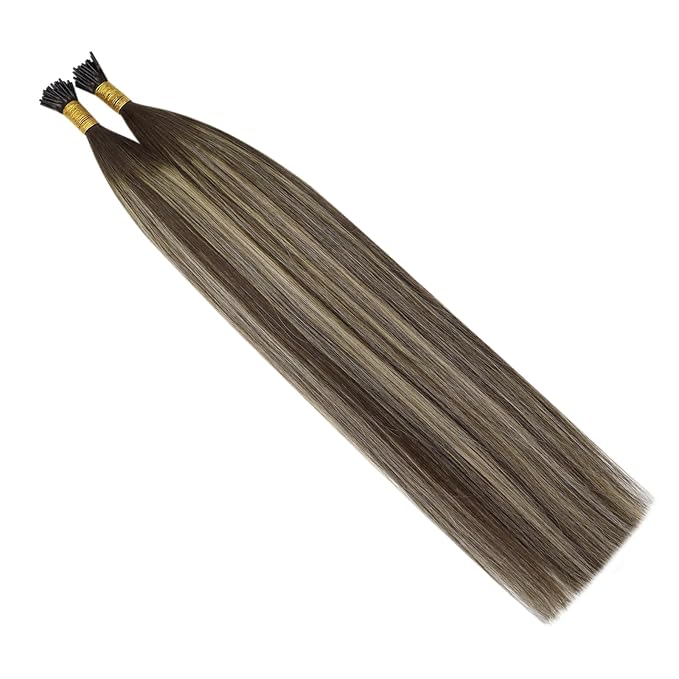 YoungSee Itip Hair Extensions Real Human Hair Balayage I Tip Extensions Ombre Dark Brown with Ash Blonde I Tip Human Hair Extension 22 Inch Itips Remy Human Hair Extension for Girls 50s 50g