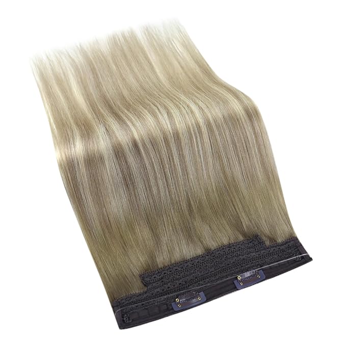 YoungSee Wire Hair Extensions Ombre Blonde Invisible Wire Human Hair Extensions Balayage Ash Blonde Ombre Platinum Blond Fish Line Hair Extension Short Straight Hair 12Inch 70G