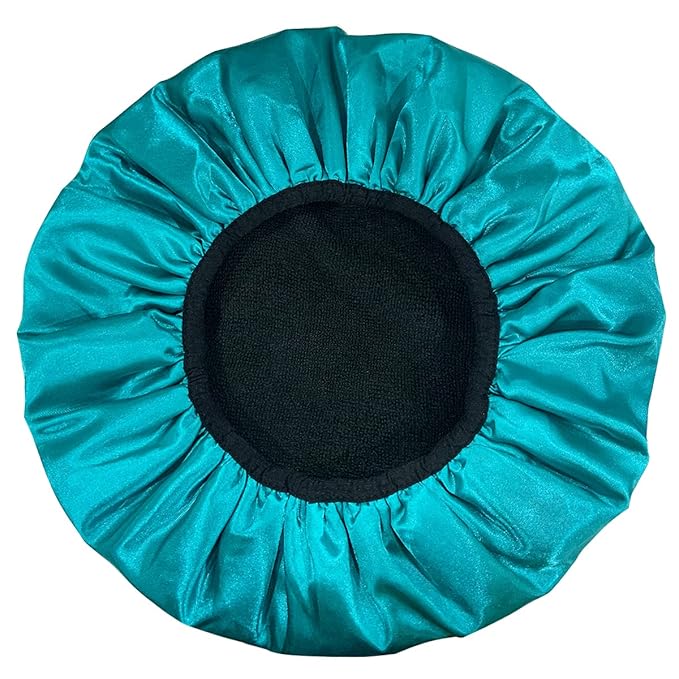 Aquior Shower Cap,Extra Large Triple Layer Bathing Cap with Dry Hair Function for Women Microfiber Terry Cloth Silky Satin 100% Waterproof Reusable Long Hair Bath Caps (Green)