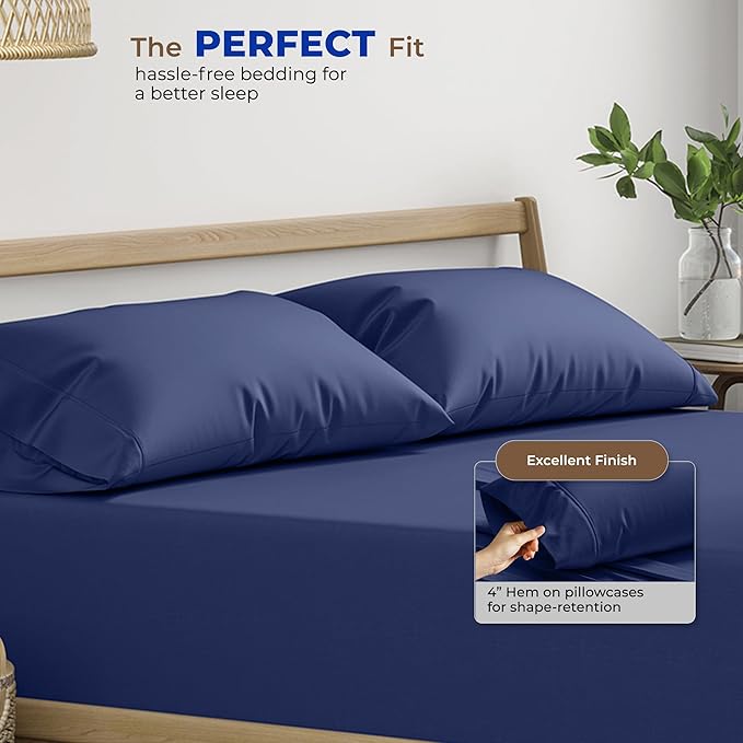 THREAD SPREAD 100% Pure Cotton Pillowcases Set of 2-1000 TC Egyptian Quality Cotton Pillow Cases, Indigo Blue Standard/Queen Pillowcase Set, Extra Long-Staple, Soft Sateen Weave Bed Pillow Covers