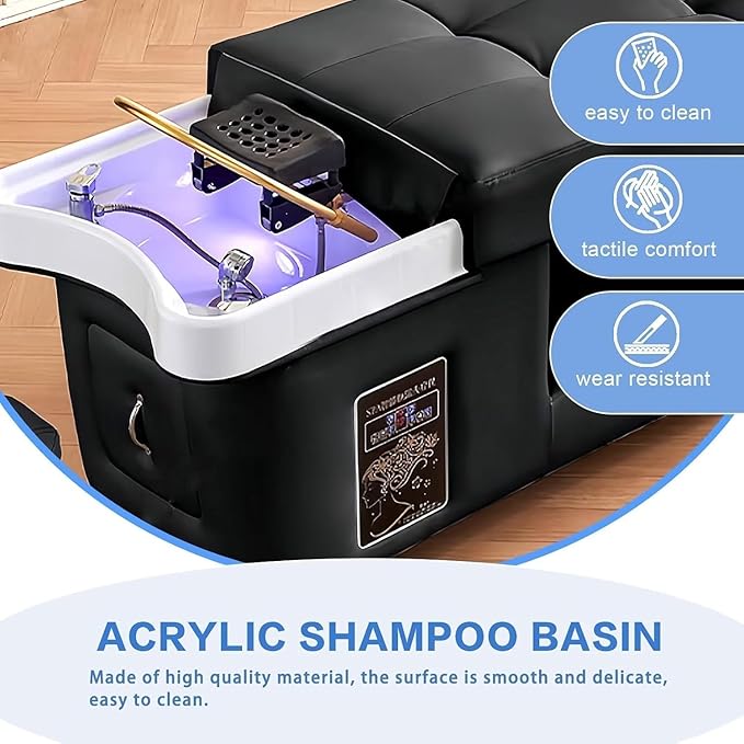 Professional Beauty Salon Shampoo Bed Head Spa Equipment with Water Circulation,Steamer,Shampoo Chair Luxury Head Care SPA Shampoo Bed (Black)