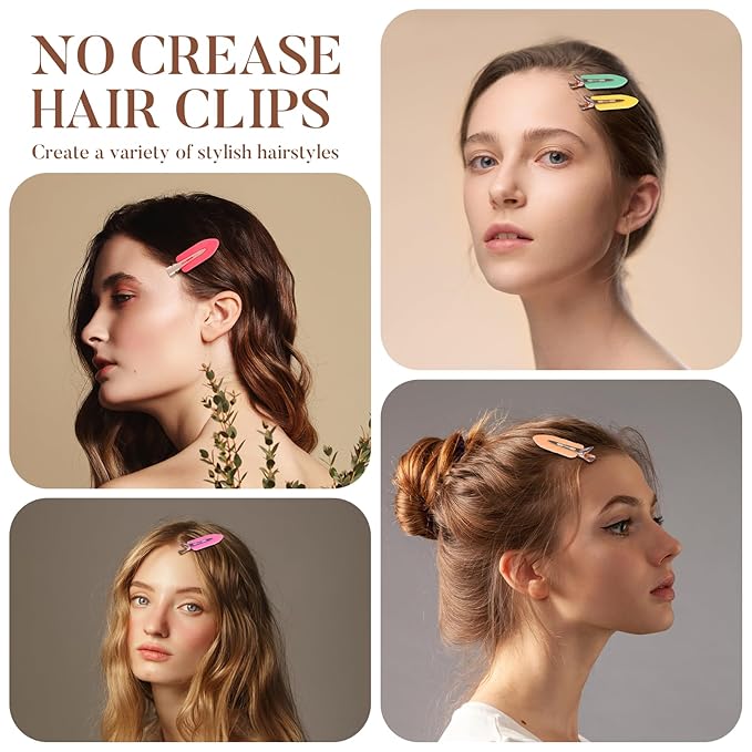 D 6 Pcs Hair Clips No Crease - No bend Creaseless Hair Clip - Makeup Clip for Women and Girls - Flat Hair Clips for Hairstyling Salon Rose Gold Handle - colorful
