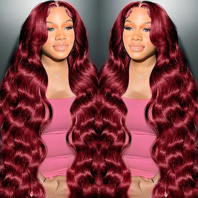AMIRTY 250 Density Burgundy wig human hair 13x4 99J body wave lace front wigs human hair Pre Plucked Glueless Wine red colored lace front wig for Women 26inch