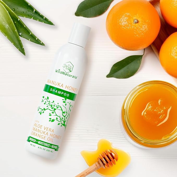 Wild Naturals Manuka Honey Shampoo for Eczema & Psoriasis – Hydrating Sulfate-Free with Aloe Vera & Coconut Oil – Moisturizing Shampoo for Dry, Itchy Scalp