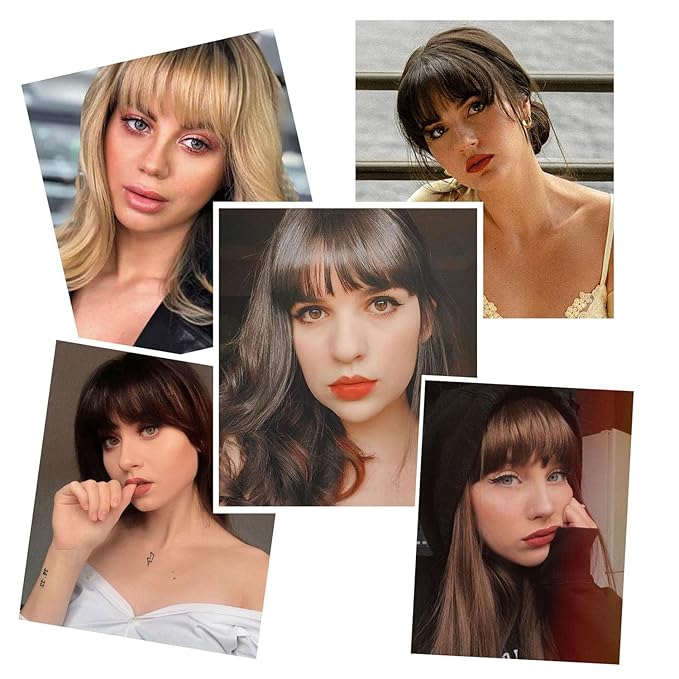 BOGSEA Clip in Bangs 100% Human Hair Bangs with Temples Bangs Hairpieces for Women Clip in Fake Bangs for Daily Wear (Medium Reddish Brown, French Bangs)