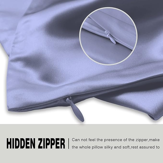 Mulberry Silk Pillowcase for Hair and Skin Pillow Case with Hidden Zipper Soft Breathable Smooth Cooling Silk Pillow Covers for Sleeping (Grayish Blue, King（20"X 36"）)