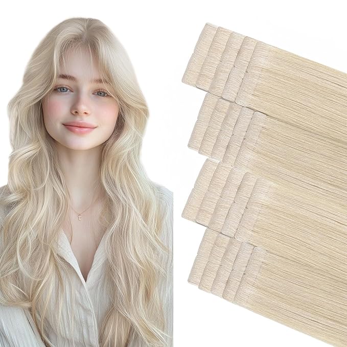 COOKAYU Invisible Tape in Human Hair Extensions, Injected Tape in Hair Platinum Blonde 45g 20pcs 20Inch Seamless Extensions Straight Invisi Edge Tape ins