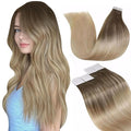 LaaVoo Hair Extensions Tape in Human Hair Balayage Tape in Extensions Ombre Brown to Ash Blonde with Platinum Blonde Tape on Human Hair Extensions Real Straight Hair 22inch 50g 20pcs