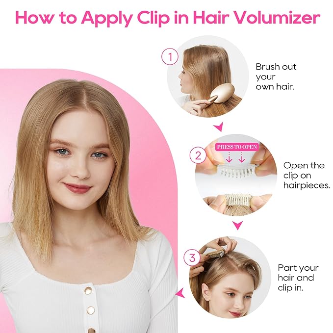 REECHO Clip in Hair Volumizer, 2PCS 6 inch Short Thick Clip in Hairpieces Adding Extra Volume Hair Extensions for Women (Light Silver)