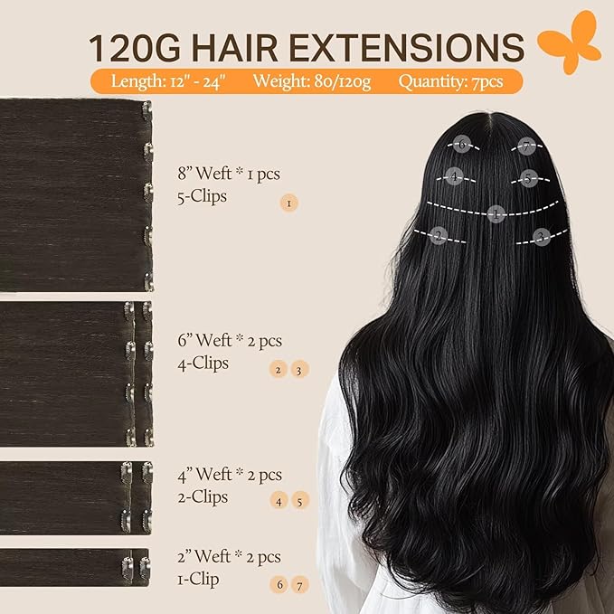 DOORES Mocha Brown Clip-In Remy Hair Extensions, 14-Inch 7pcs 100g, Thick Silky Straight Human Hair Extensions