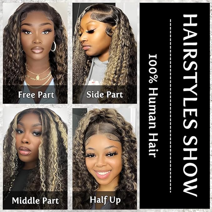 bangjazz 1b/27 Deep Wave Lace Front Wigs Human Hair 180% Density 22 Inch HD Lace Frontal Glueless Wigs Human Hair Pre Plucked Pre Cut Wigs for Black Women Glueless Highlight Ombre Colored