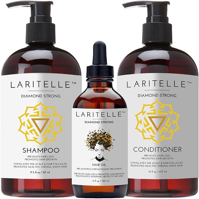 Laritelle Diamond Strong Organic Hair Care Set | Shampoo, Conditioner & Treatment | Strengthening, Nourishing & Restoring | Argan, Jojoba, Rosemary & Ginger | Vegan, Non-GMO, Made in USA