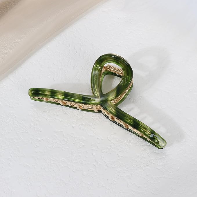 Big Hair Claw Clip Metal Claw Clips for Women Strong Hold Claw for Heavy Hair Green Acetate Claw Clips for Girls 4.5" Jaw Clamp Large Hair Accessories for Long Thick Hair (New Green)