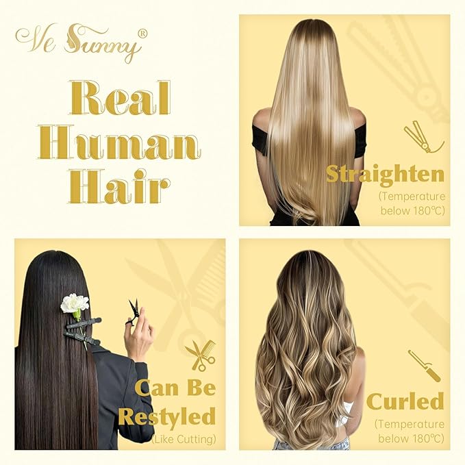 Ve Sunny Clip in Hair Extensions Real Human Hair Double Weft Remy Hair Clip in Extensions Human Hair for Women Full Head Ash Grey Balayage Platinum Blonde 18 inch
