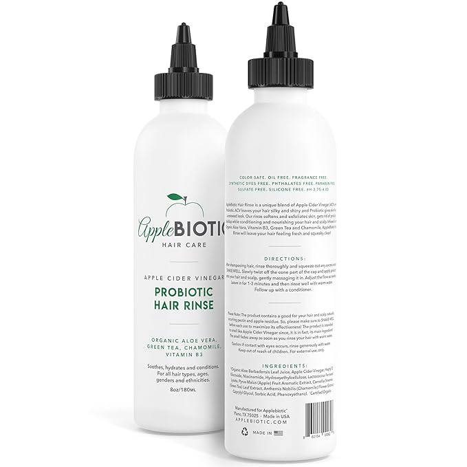 Applebiotic Apple Cider Vinegar Hair Rinse - Gentle Scalp Cleanser to Clarify & Remove Product Buildup - Dry, Itchy Scalp Treatment, Silicone & Sulfate Free, 8 oz