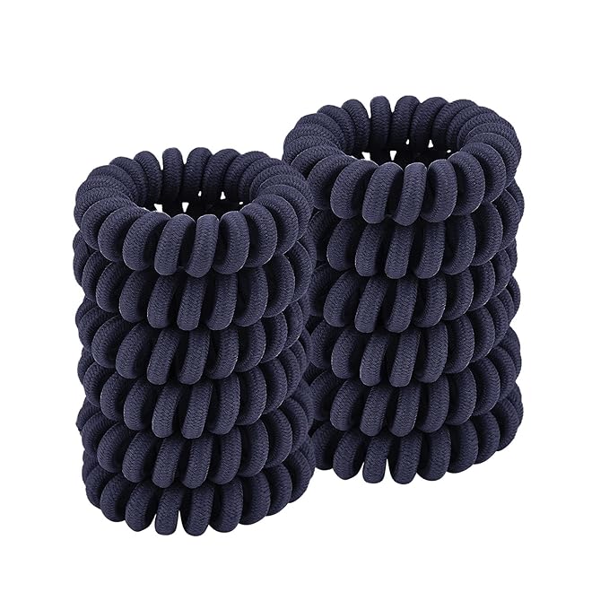 Spiral Coil Hair Ties for Thick, Ponytail Holders (Navy Cloth, 12 Pcs) - No Crease Phone Cord Hair Ties for All Hair Types
